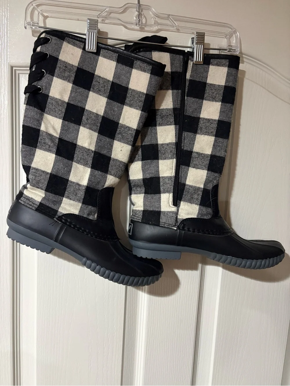 Avanti Black and White Buffalo Check Winter Rain Boots